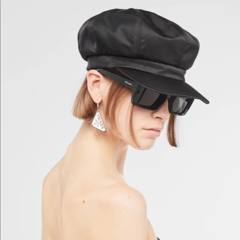 Prada Re-Nylon Triangle Logo Newsboy Baker Boy Hat